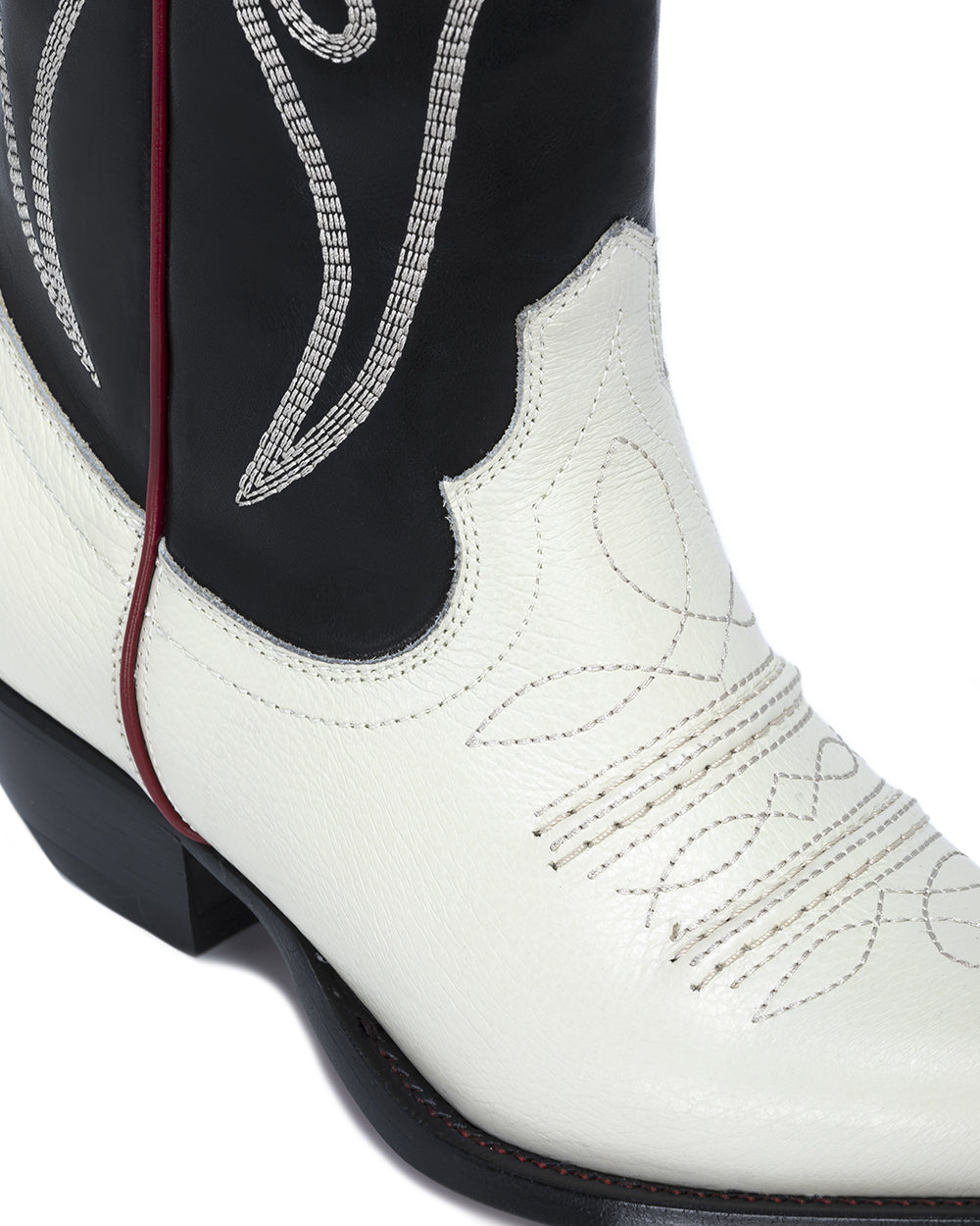 SANTA FE Women's Cowboy Boots in Black & White Vacchetta | Ecru Embroidery