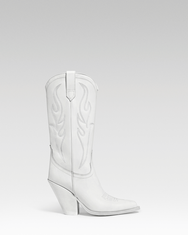 SANTA FE Women's Cowboy Boots in  White Calf Leather | On Tone Embroidery