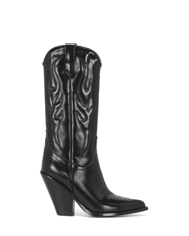 SANTA FE Women's Cowboy Boots in Black Brushed Calf | On Tone Embroidery