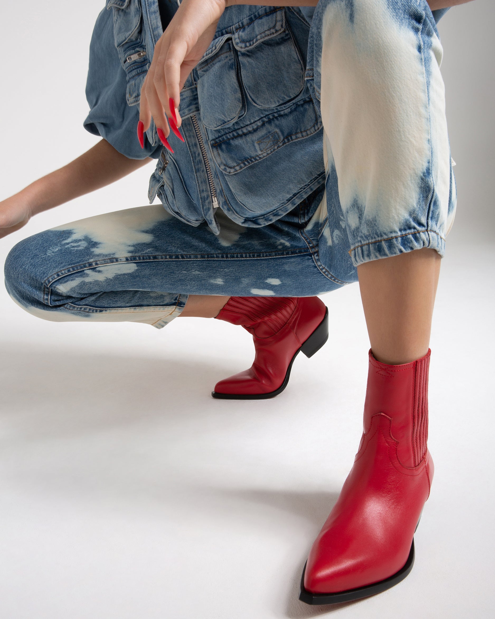 Hidalgo Women's Ankle Boots in Red Calfskin 04