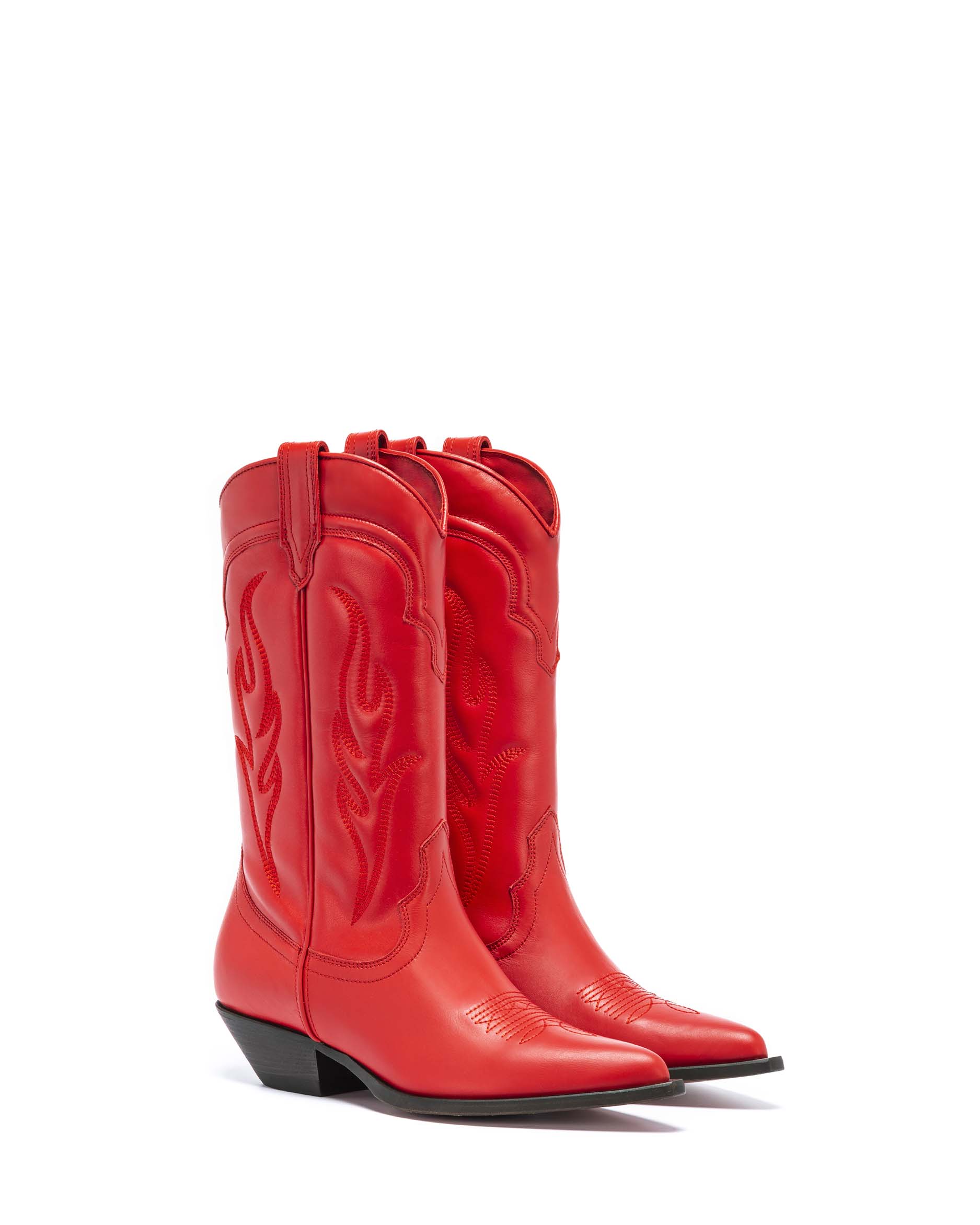 SANTA FE Men's Cowboy Boots in Red Calfskin | On Tone Embroidery_Front_01