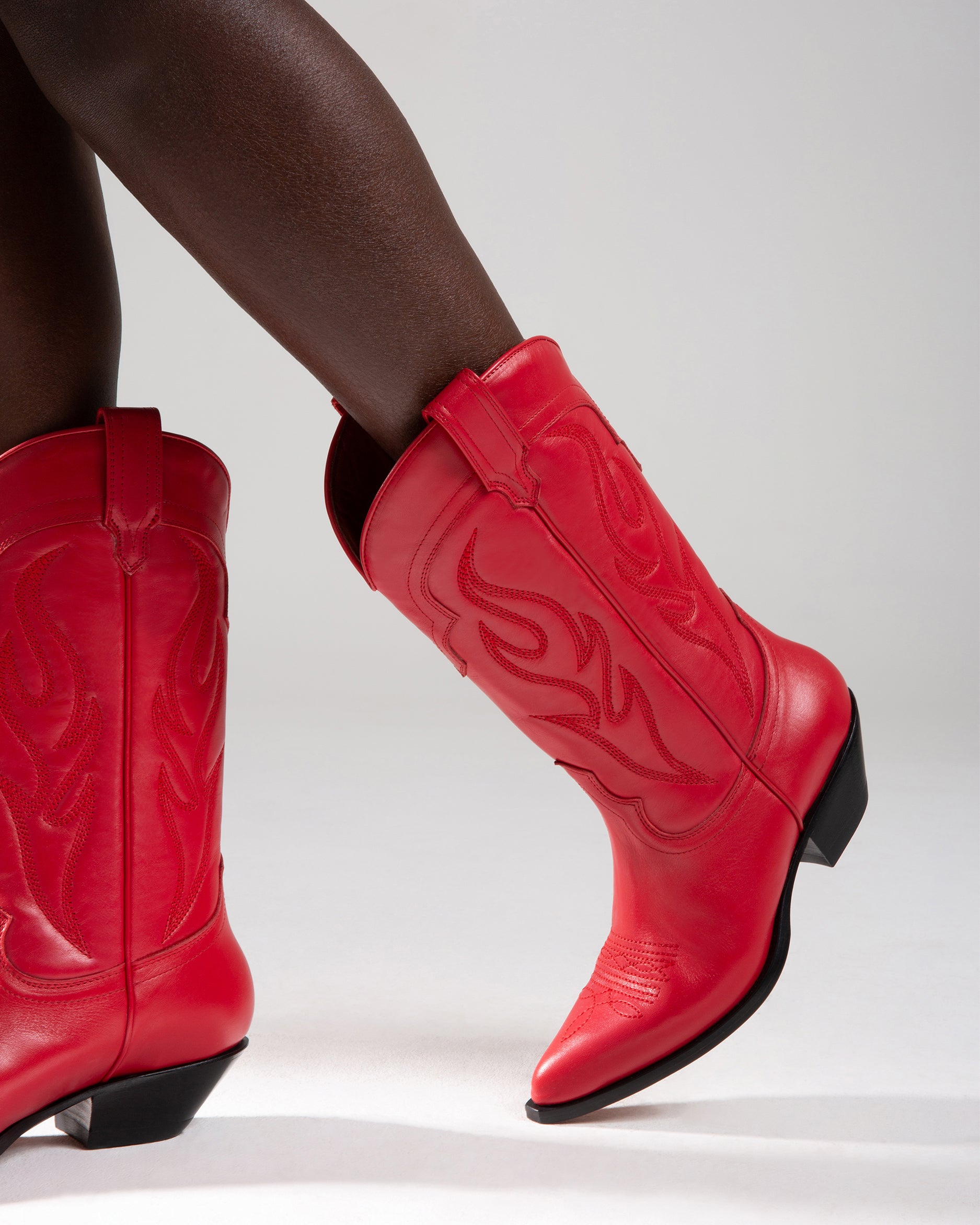 Santafe Women's Cowboy Boots in Red Sonora Calfskin | On tone embroidery 05